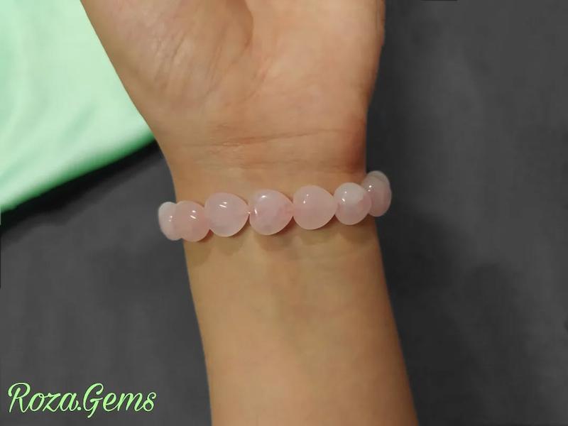 دستبند تمام سنگ رزکوارتز قلبی