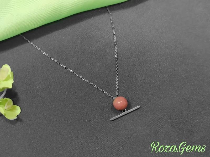 گردنبند استیل خطی رودونیت