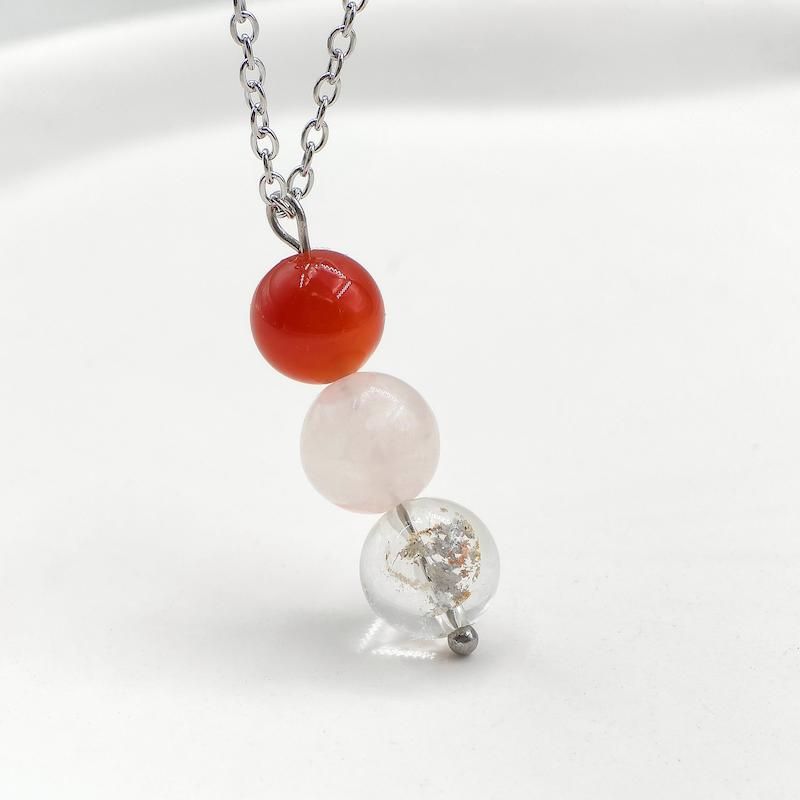 گردنبند استیل کارنلین رزکوارتز کوارتز