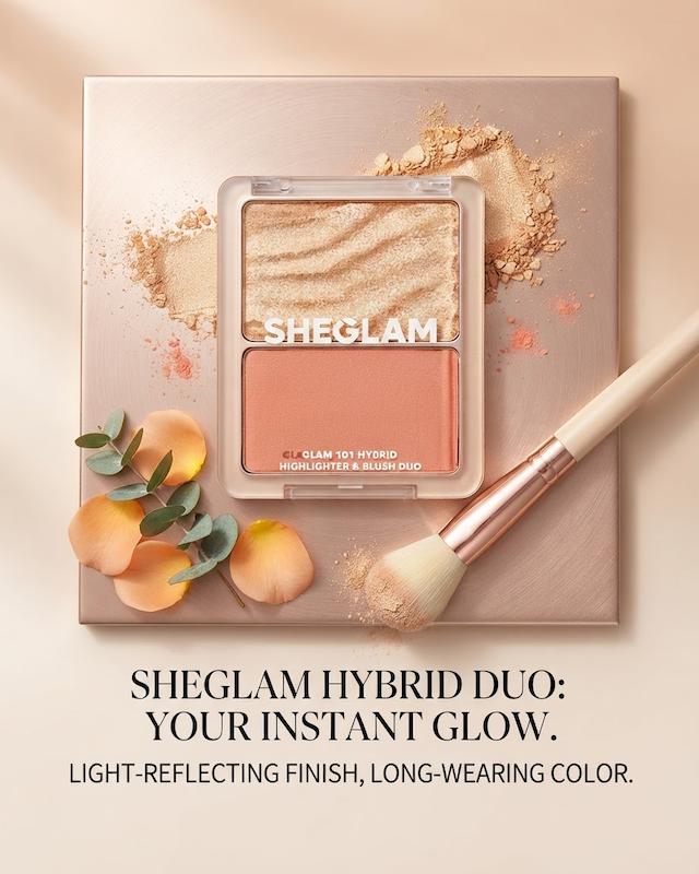 پالت هایلایتر و رژگونه پودری شیگلم مدل Glam 101 Hybrid رنگ Seville با فینیشینگ مات و شاین، مناسب انواع پوست، وزن هایلایتر ۴.۷ گرم و رژگونه ۴.۵ گرم