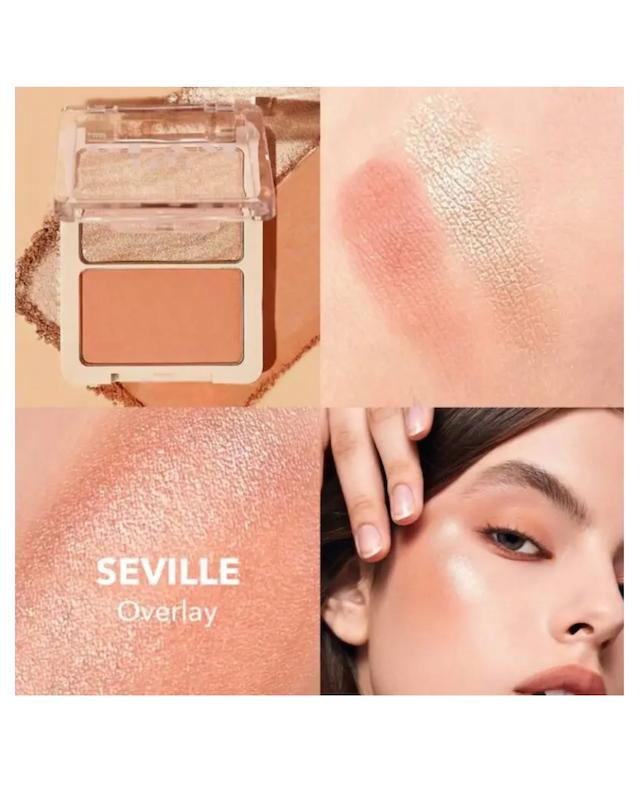 پالت هایلایتر و رژگونه پودری شیگلم مدل Glam 101 Hybrid رنگ Seville با فینیشینگ مات و شاین، مناسب انواع پوست، وزن هایلایتر ۴.۷ گرم و رژگونه ۴.۵ گرم
