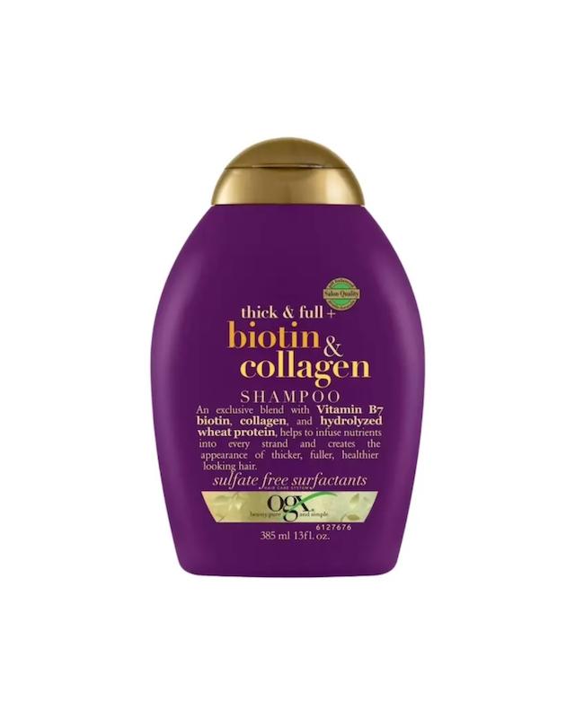 شامپو حجم‌دهنده و تقویت‌کننده او جی ایکس, مدل Biotin & Collagen مناسب برای موهای معمولی تا متوسط حجم 385ml