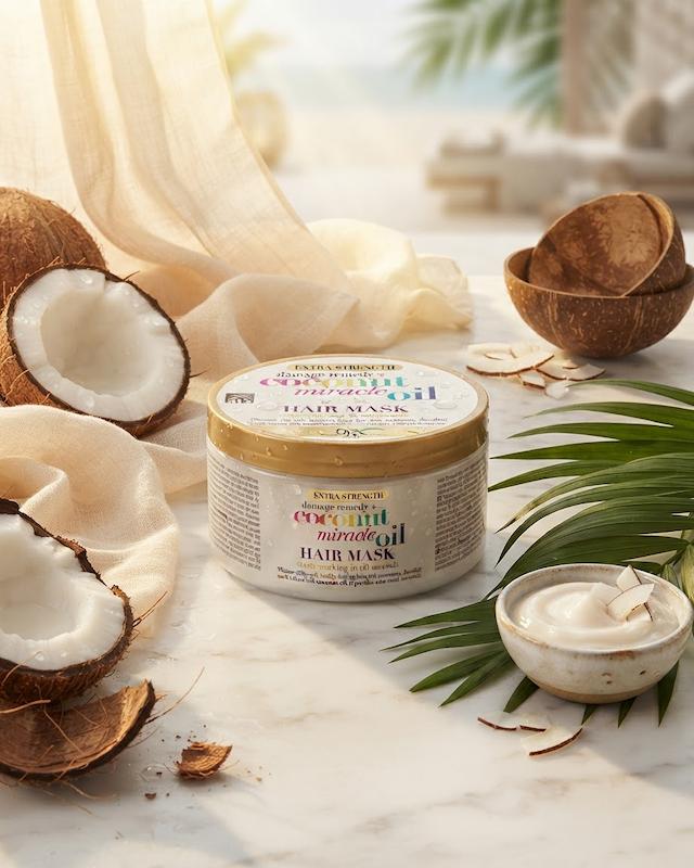 ماسک مو ترمیم‌کننده کاسه‌ای مناسب موهای خشک و آسیب‌دیده او جی ایکس, OGX مدل Coconut Miracle Oil حجم ۳۰۰ میل