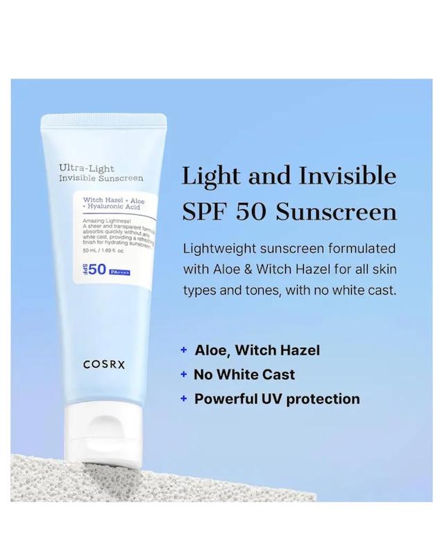 ضد آفتاب سبک و جذب سریع کوزارکس، COSRX مدل Ultra-Light SPF50 مناسب انواع پوست حجم 50 میلی‌لیتر
