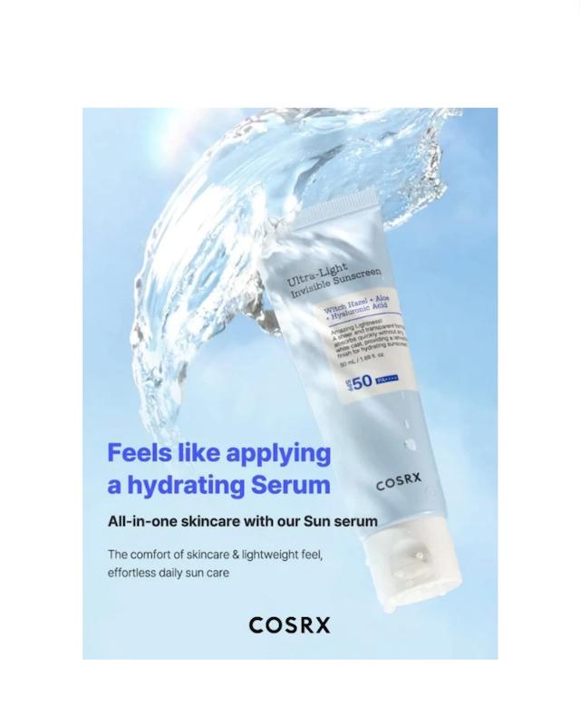 ضد آفتاب سبک و جذب سریع کوزارکس، COSRX مدل Ultra-Light SPF50 مناسب انواع پوست حجم 50 میلی‌لیتر