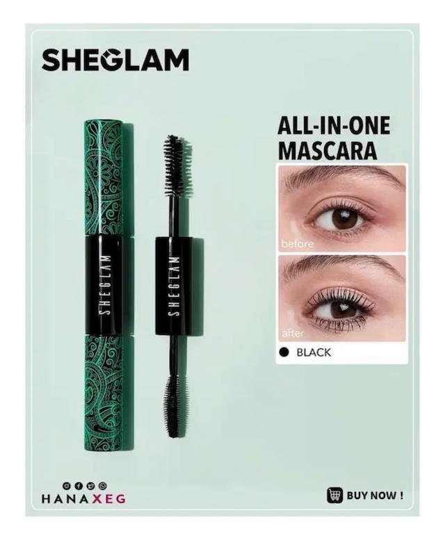 ریمل دو سر ضدآب حجم‌دهنده و بلندکننده شیگلم Sheglam مدل All-In-One Volume & Length Waterproof Mascara حجم ۱۲ میل