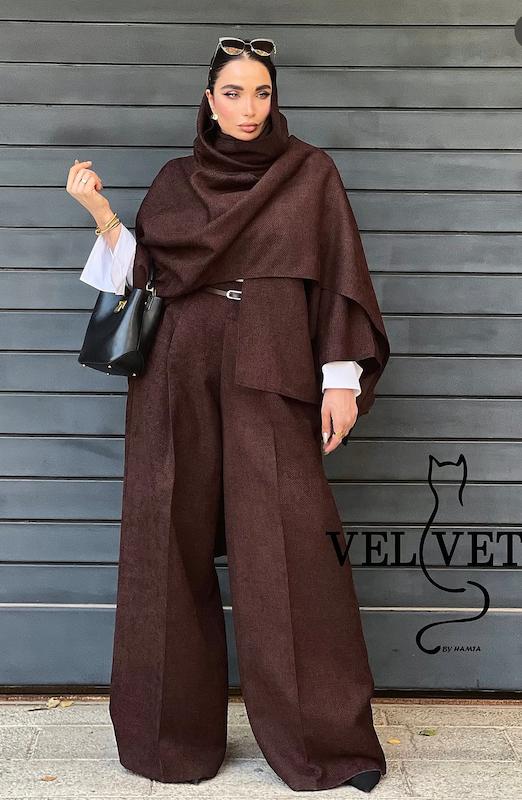 کت شال دار قهوه ای تیره