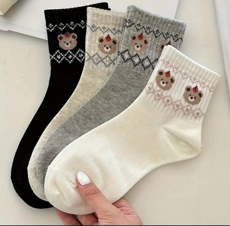 جوراب نخی زنانه نیم ساق طرح خرسی 