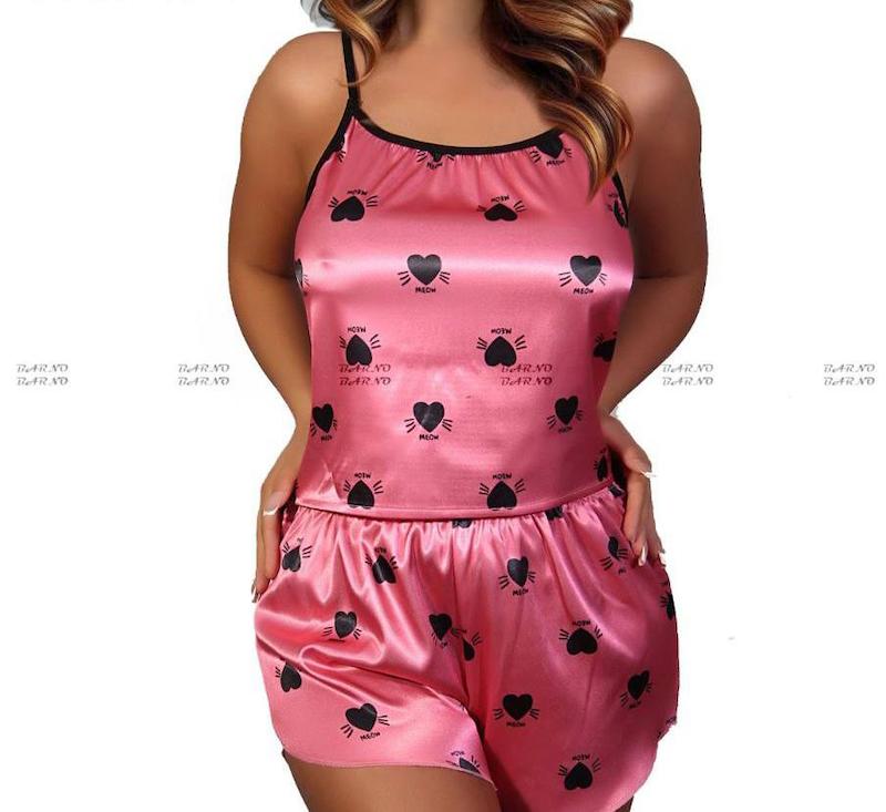 لباس خواب ساتن دو تکه طرح قلب 