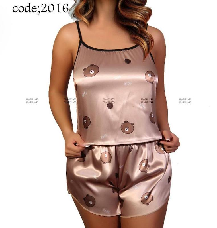 لباس خواب ساتن دو تکه طرح تدی 