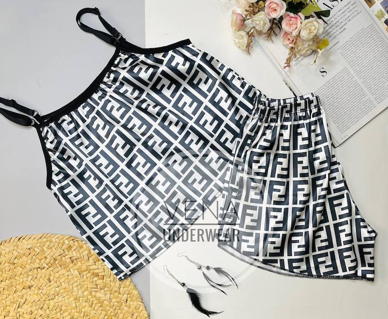  ست تاپ شلوارک ساتن طرح FENDI