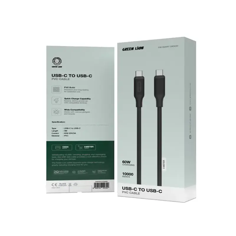 کابل شارژ Green Lion USB-C to USB-C طول 3متر مدل GNPVCCTC3MBK