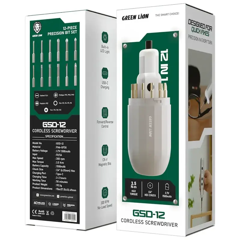پیچ گوشتی شارژی گرین لاین مدل GSD-12 با ۱۲ عدد سری