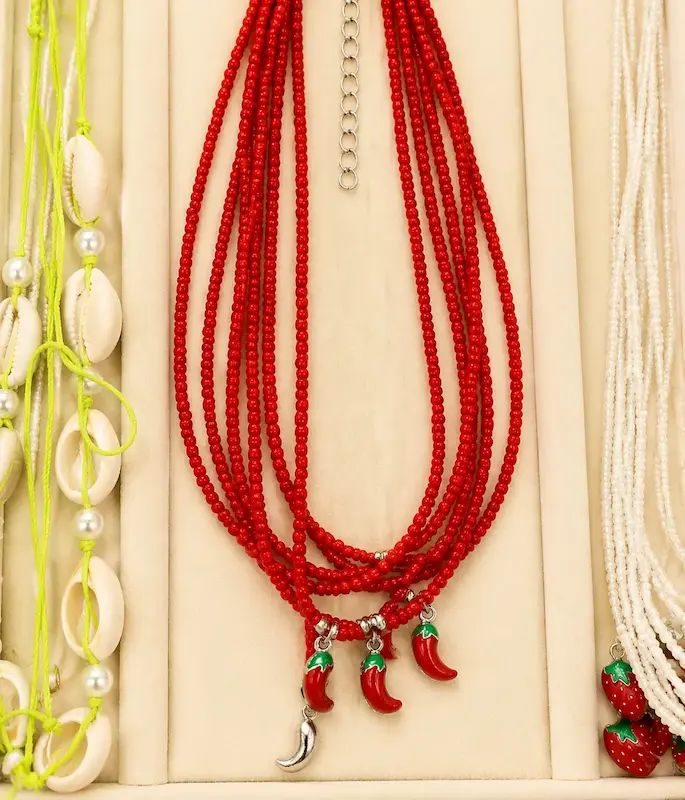 گردنبند طرح چیلی سبز و قرمز 🌶️