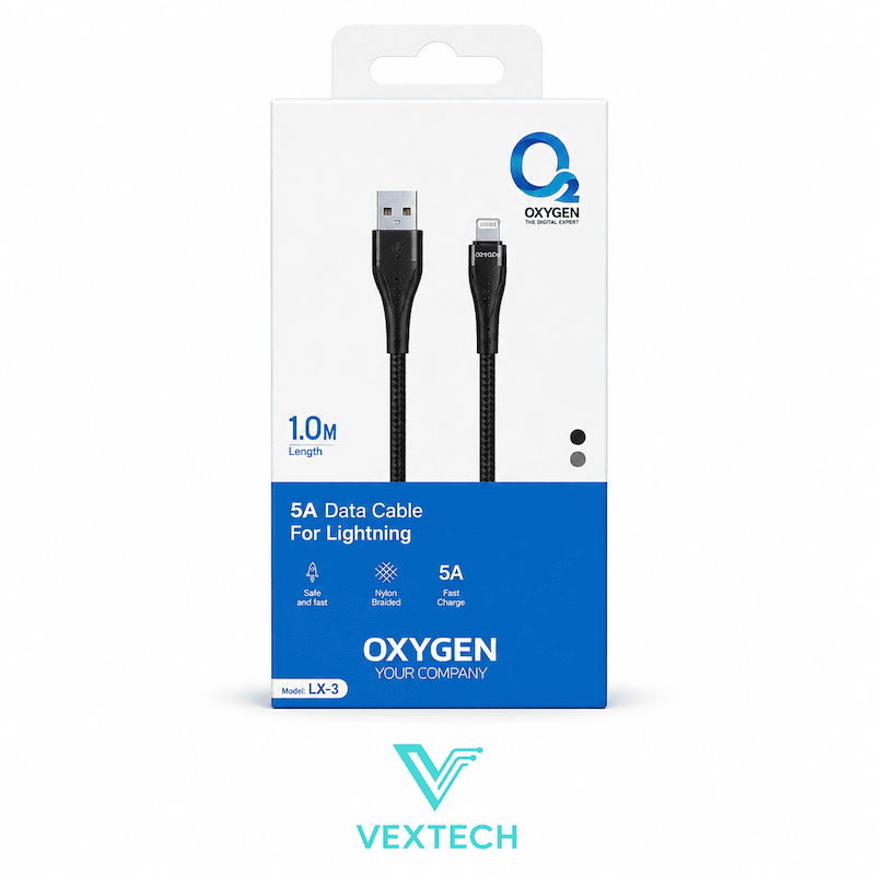 کابل شارژ و انتقال داده Lightning اکسیژن مدل LX-3 | روکش نایلونی | طول 1 متر