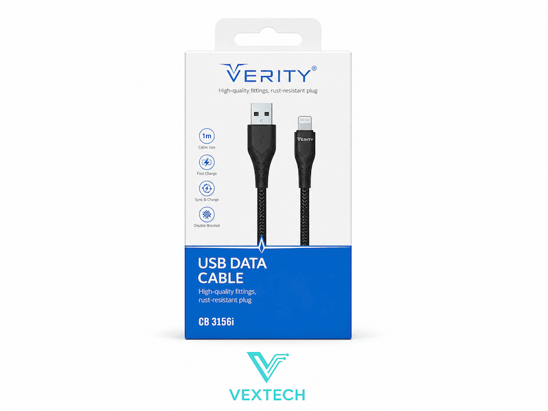 کابل شارژ و انتقال داده Verity مدل CB3156i Lightning | روکش بافته | طول 1 متر