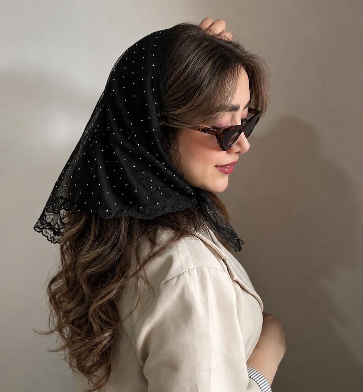 اسکارف سه گوش فول نگین ستاره کد1321