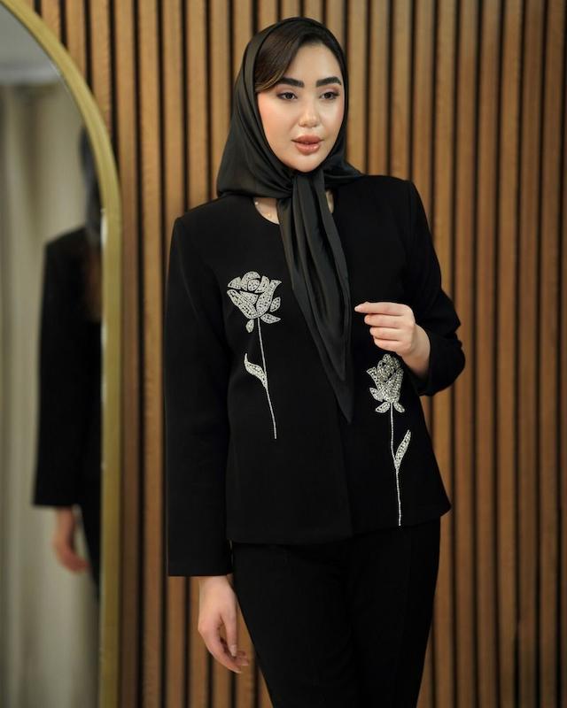 کت مجلسی زنانه کرپ مروی جت مدل رزا