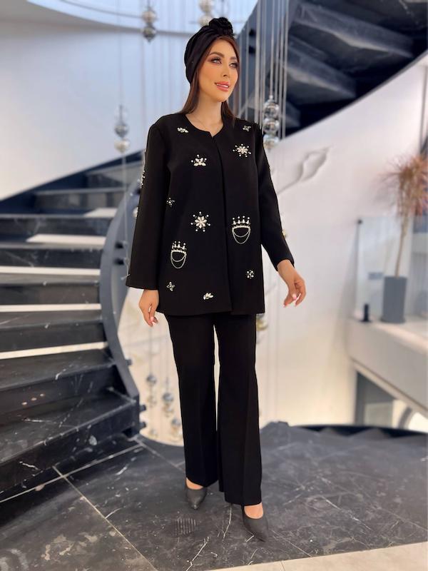 کت مجلسی زنانه کرپ مروی جت مدل شکوفه