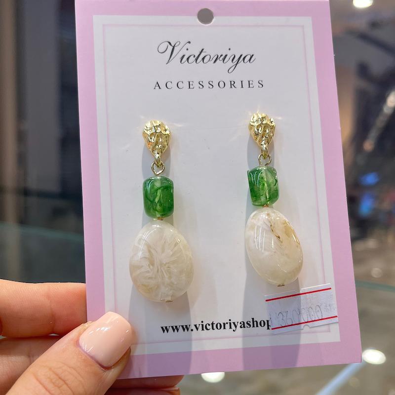 گوشواره سنگ کرم سبز