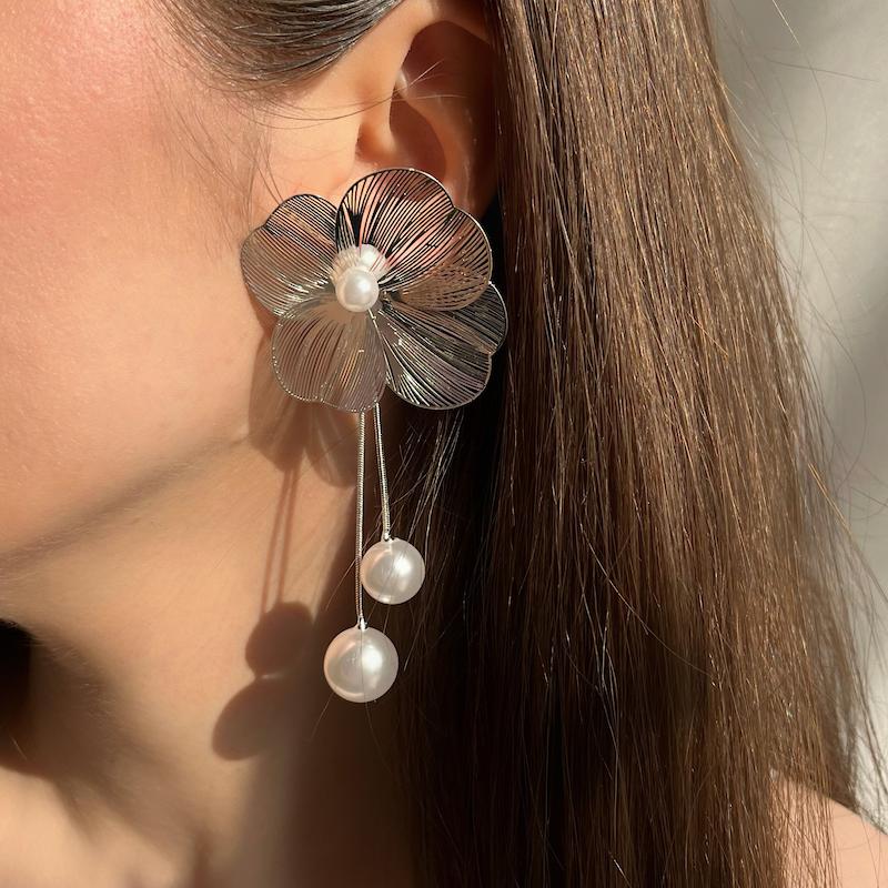 گوشواره گل توری سیلور 