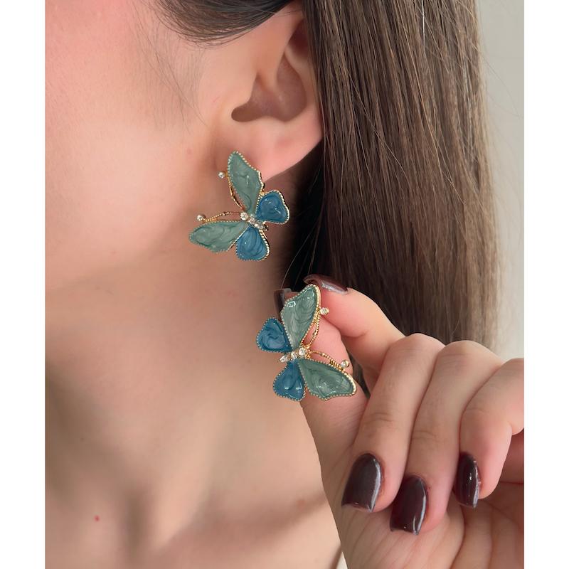 گوشواره پروانه آبی میناکاری