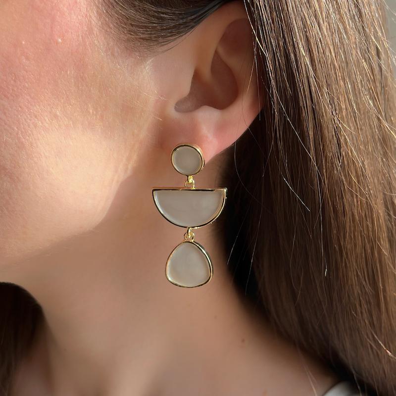 گوشواره میناکاری کرم هندسی