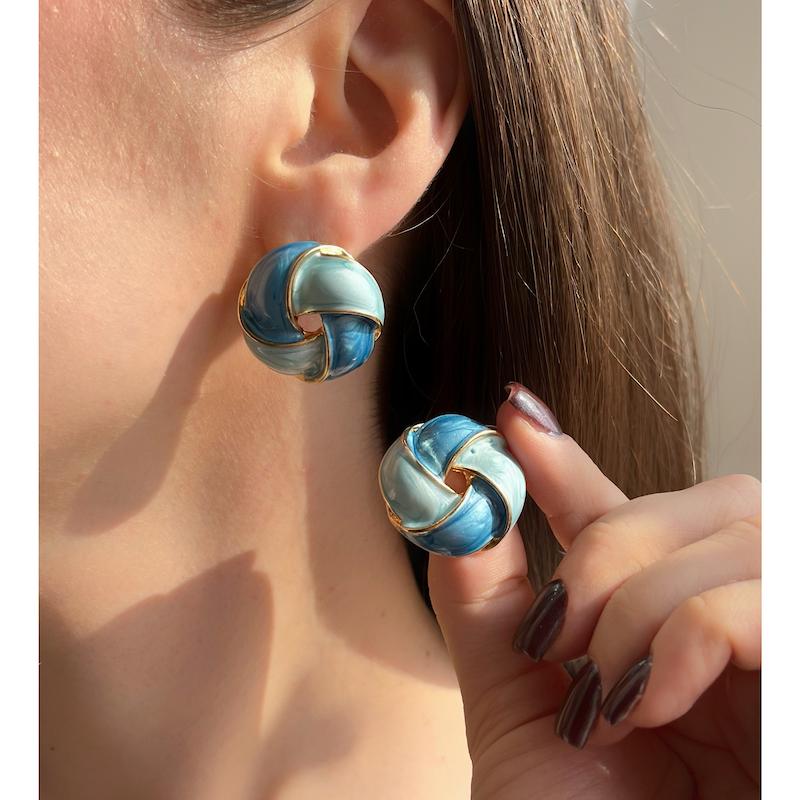 گوشواره پیچ آبی میناکاری