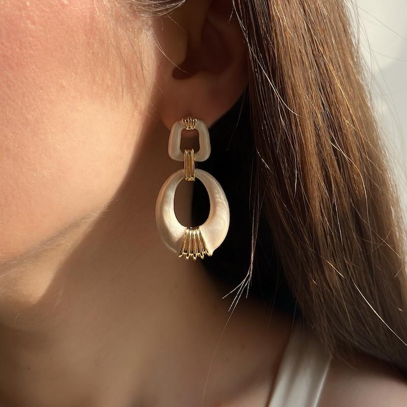 گوشواره میناکاری سفیدصدفی 