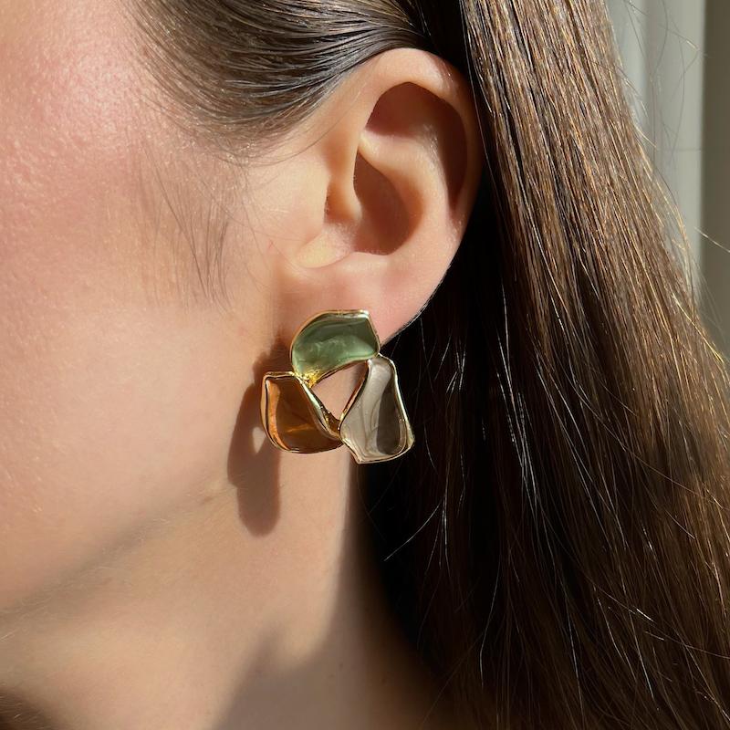 گوشواره سه برگ تم پاییز میناکاری