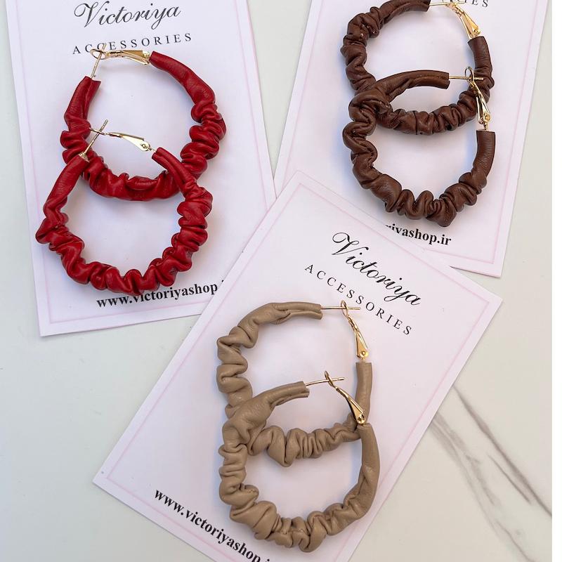 گوشواره چرم حلقه ای زرشکی