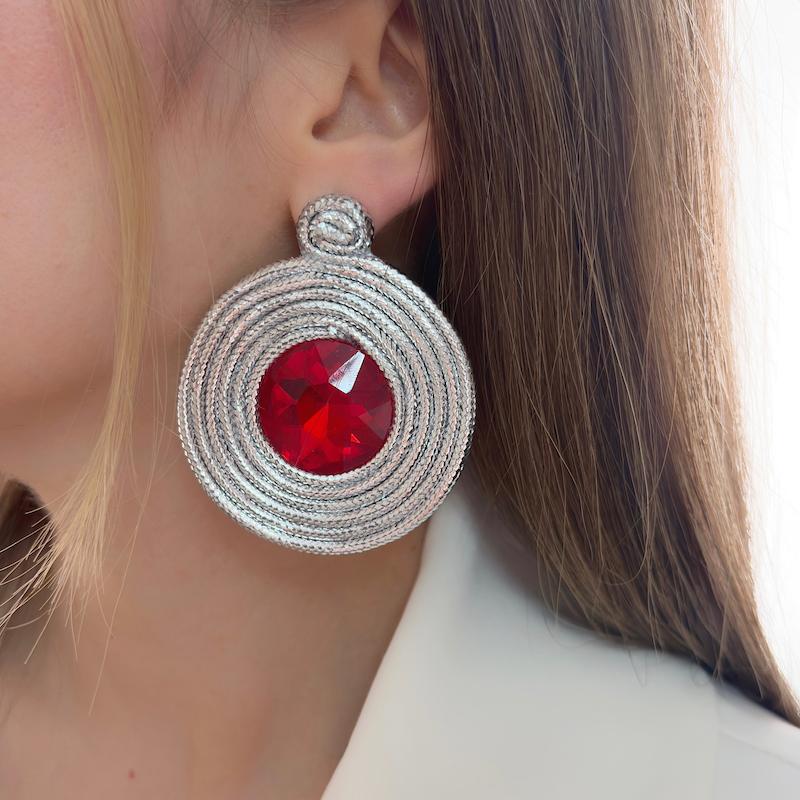 گوشواره نقره ای قرمز بزرگ