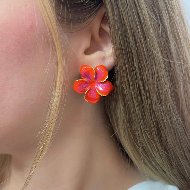 گوشواره گل نارنجی میناکاری