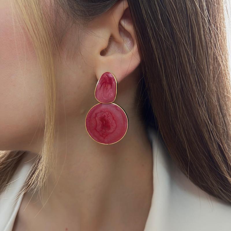 گوشواره دایره زرشکی میناکاری