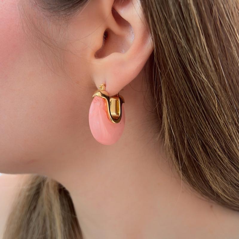 گوشواره سنگ گرد صورتی 