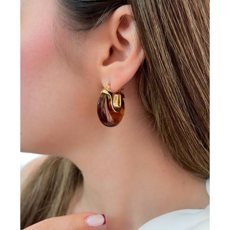 گوشواره سنگ گرد قهوه ای