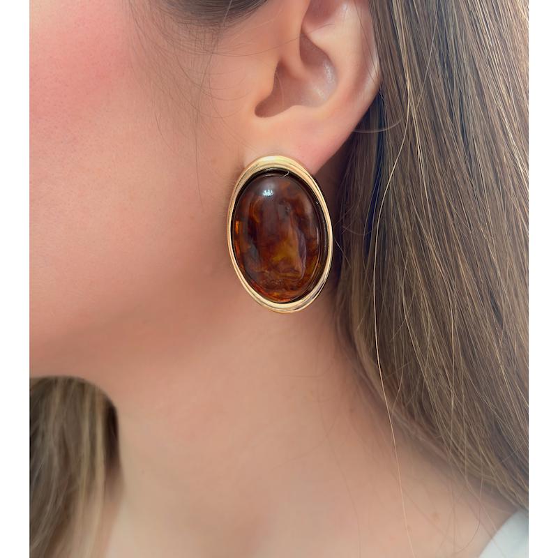 گوشواره بیضی سنگ قهوه ای