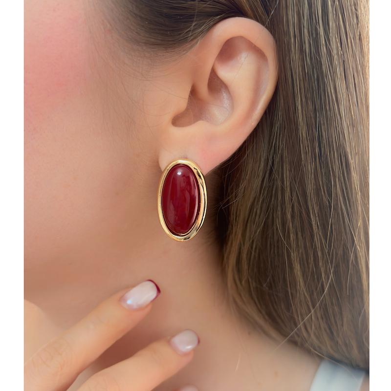 گوشواره بیضی سنگ زرشکی