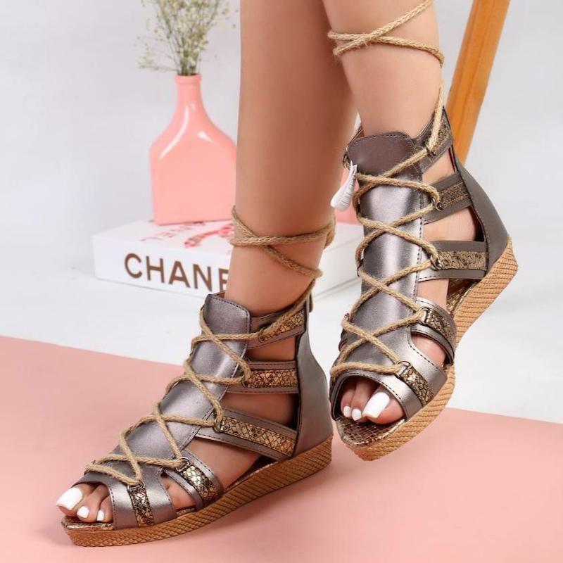 صندل بند کنفی طوسی نقره ای