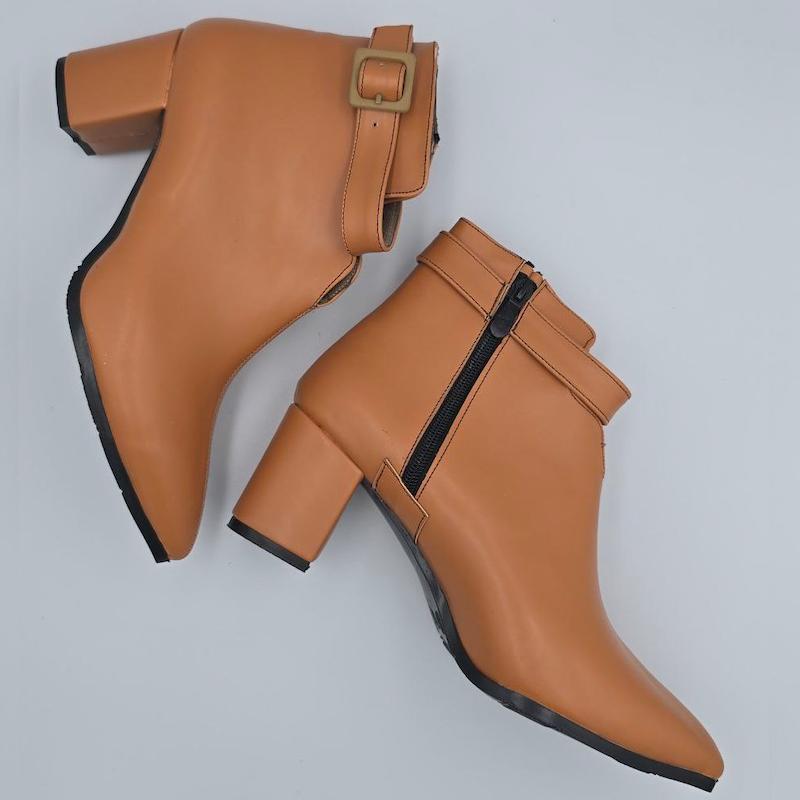 نیم بوت زنانه قهوه ای نارنجی سگک دار