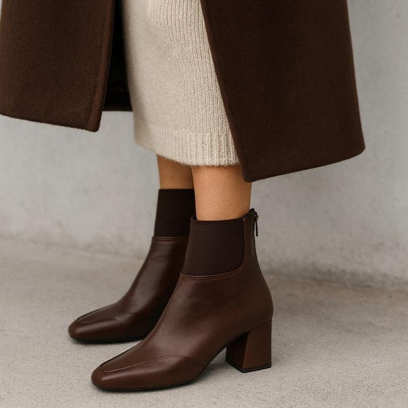 نیم بوت زنانه مشکی و قهوه ای کشی