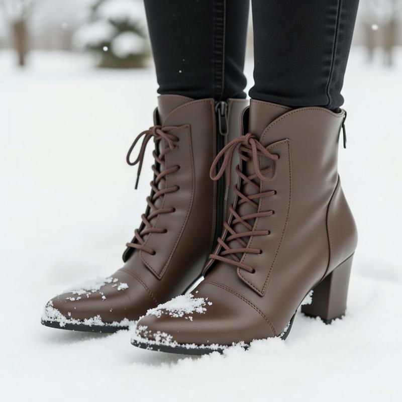 نیم بوت زنانه قهوه ای بندی زیپی