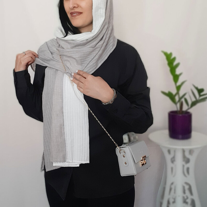 شال طوسی و سفید چهار فصل
