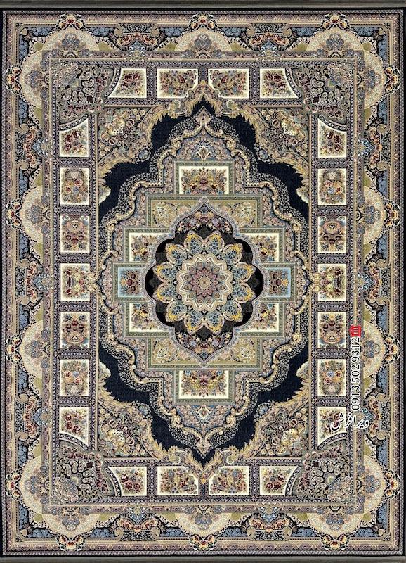 فرش ماشینی 1200 شانه طرح حوض نقره تراکم 3600 رنگ سورمه ای