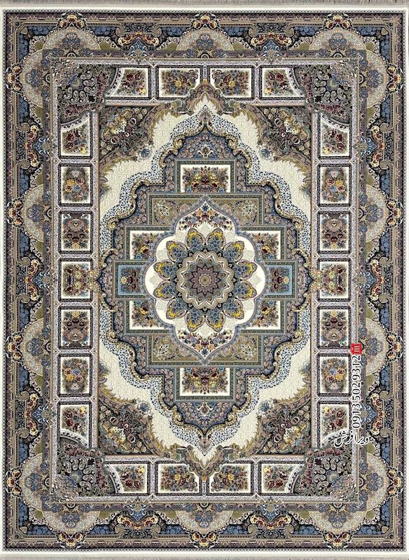 فرش ماشینی 1200 شانه طرح خوض نقره تراکم 3600 رنگ کرم