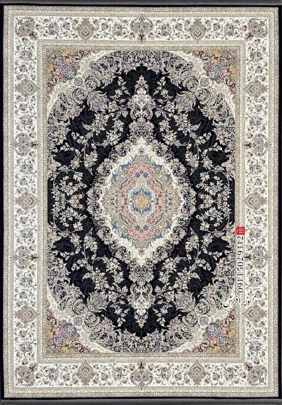 فرش ماشینی 1200 شانه طرح فلور تراکم 3600 رنگ سورمه ای