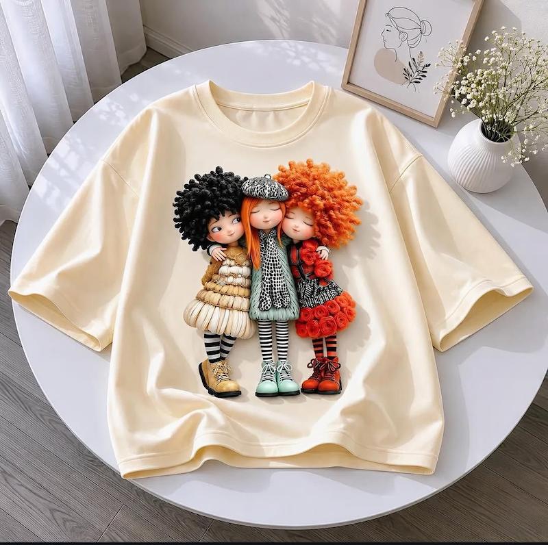 تیشرت باکسی سه‌ دختر🎀 کد ۸۱