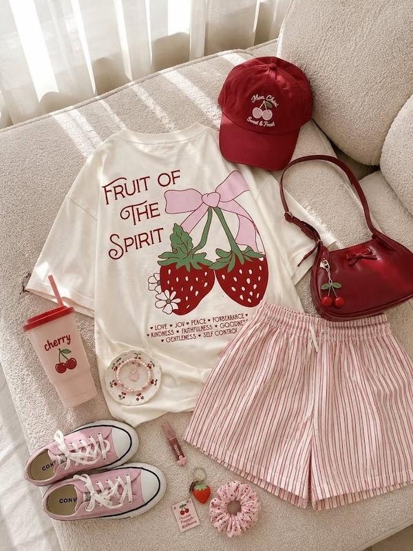 تیشرت باکسی توت فرنگی🎀 کد ۲۶