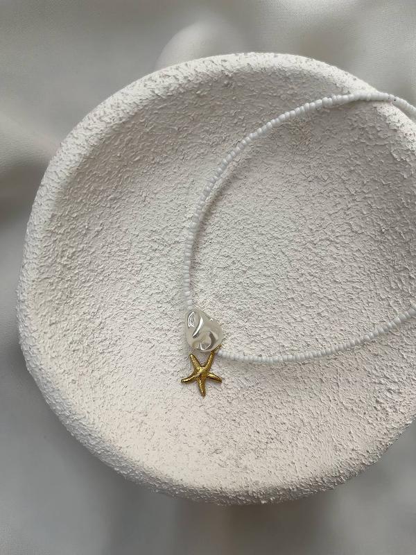 گردنبند مینیمال آویز ستاره و مروارید باروک