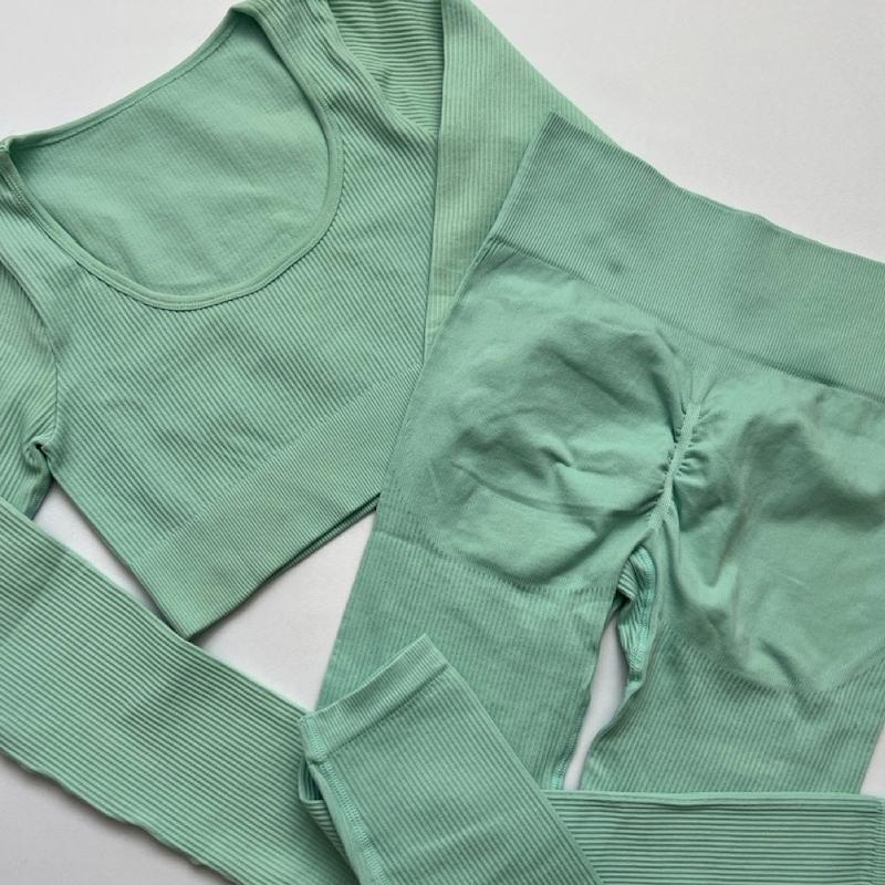 ست ورزشی زنانه فینگردار (لگ و کراپ آستین بلند)